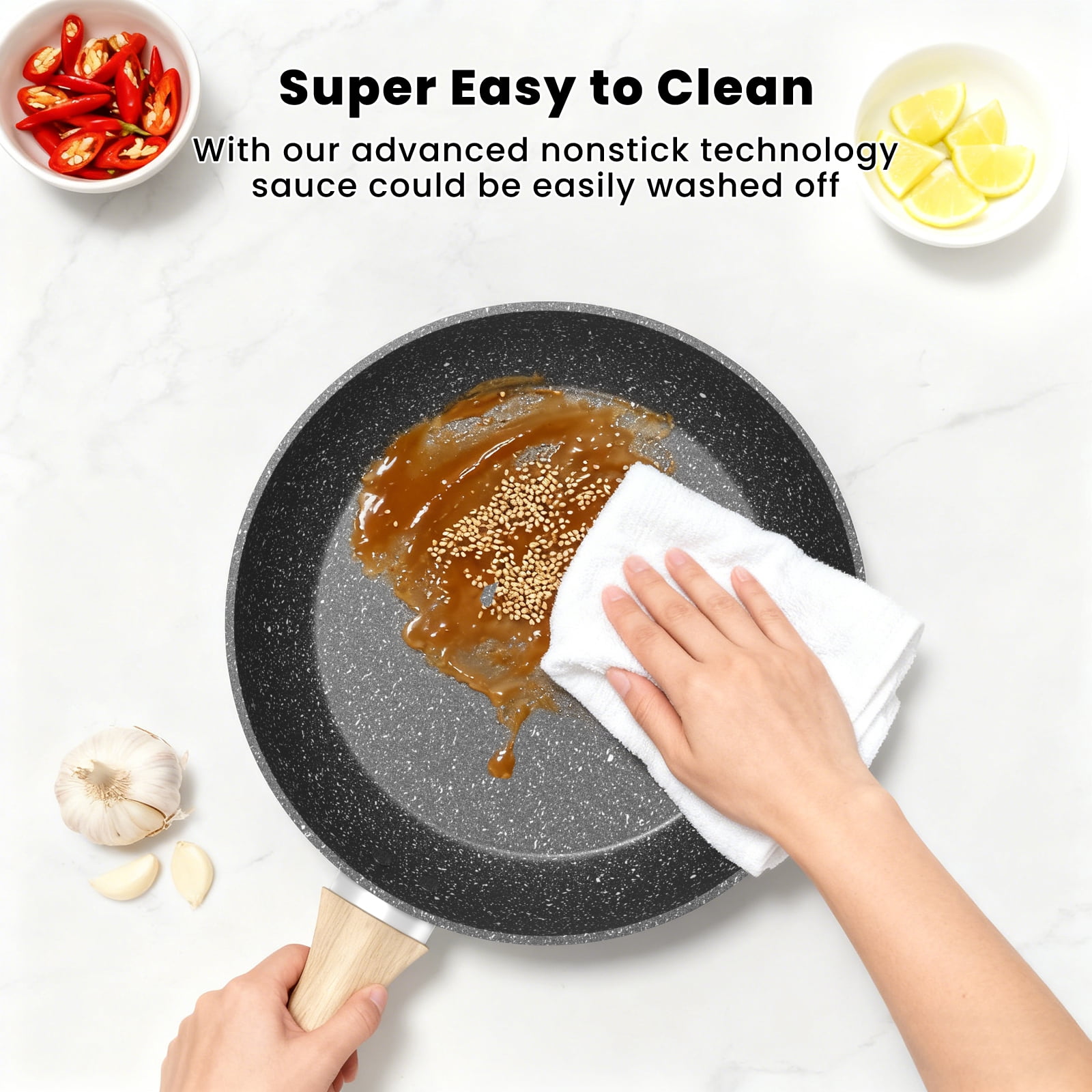 Nonstick Frying Pans Skillet with Lid, 10" Granite Fry Pans, Aluminum Omelet Egg Pan with Bakelite Handle, Compatible with All Stovetops (Gas, Electric & Induction)