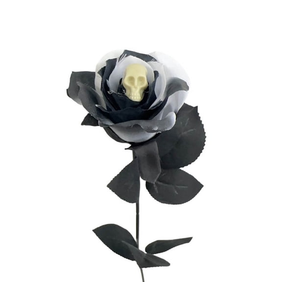 Linnome Halloween Black Faux Rose Artificial Flowers with Skull Skeleton Hand Purple Flower Bouquets Black Eucalyptus Leaves Branches Set Fake Rose for Halloween Party