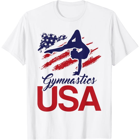 Girl Tumbling Gymnast Gymnastics USA American Flag T-Shirt mens t shirt,white,women,funny,misfits,men,journey