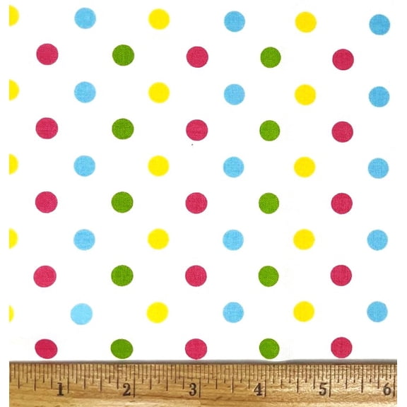 1 Fat Quarter - Colorful Polka Dots on White Cotton Fabric - 21" X 18"
