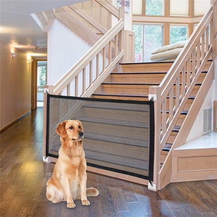 Magic Mesh Dog Gate for Doorways – Indoor Pet Gate 28"x70" for Kitchen, Stairs, Hallway, Fits 64–66" Wide Openings