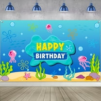 Under The Sea Happy Birthday Banner Backdrop Decoration, Cartoon Ocean Photo Banner Background Ocean Jellyfish Seaweed Wall Décor for Birthday Baby Shower Party Photography Decorations 5*3FT