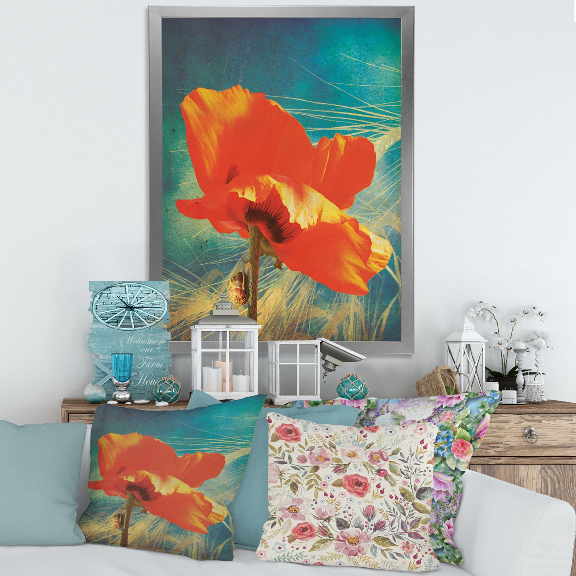 Designart 'Ancient Grunge Poppy' Traditional Framed Art Print