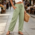thumbnail image 5 of Linen Pants for Women Beach Vacation High Waist Elastic Drawstring Straight Leg Long Trousers with Pockets, 2XL, 5 of 7