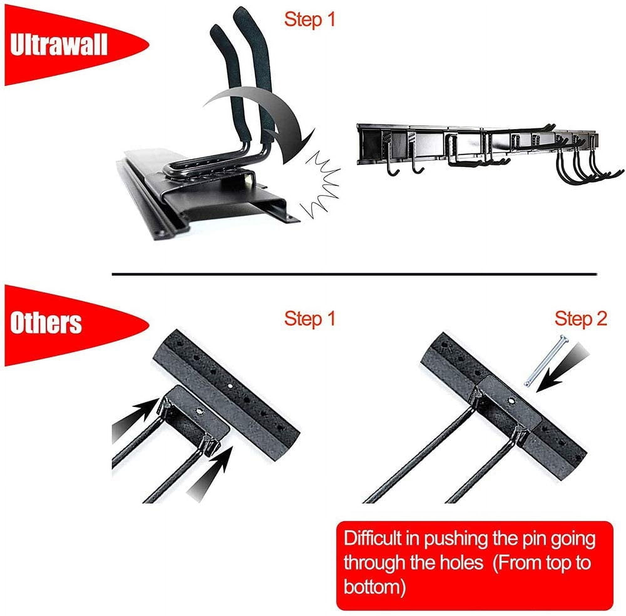 13 PCS Tool Storage Rack, 64 Inches Adjustable Garage Organization Wall Mounted Storage System with 9 Hooks, Heavy Duty Steel Garden Tool Organizer Wall Holders