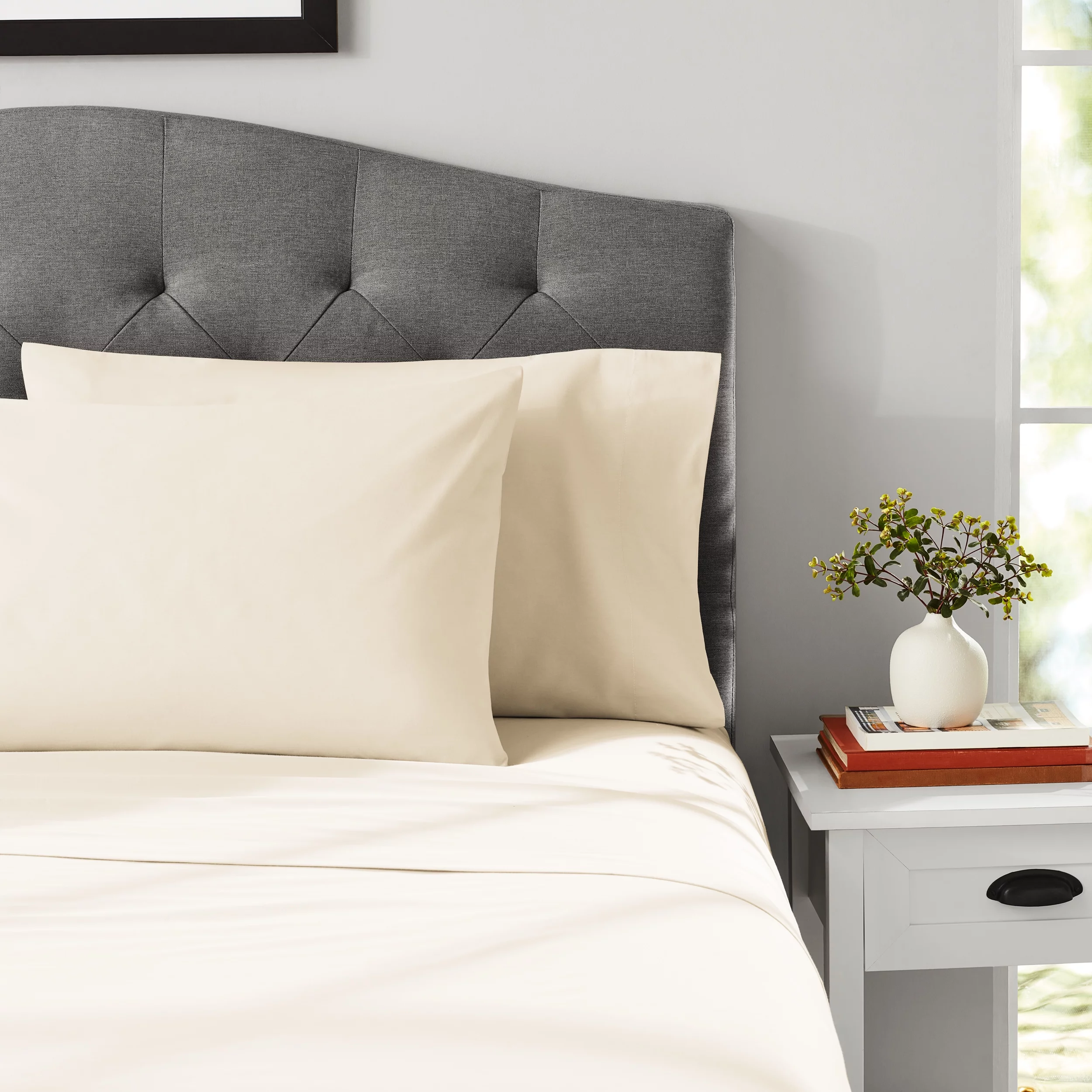 Mainstays 4-Piece 300 Thread Count Beige Cotton Blend Percale Bed Sheet Set, King