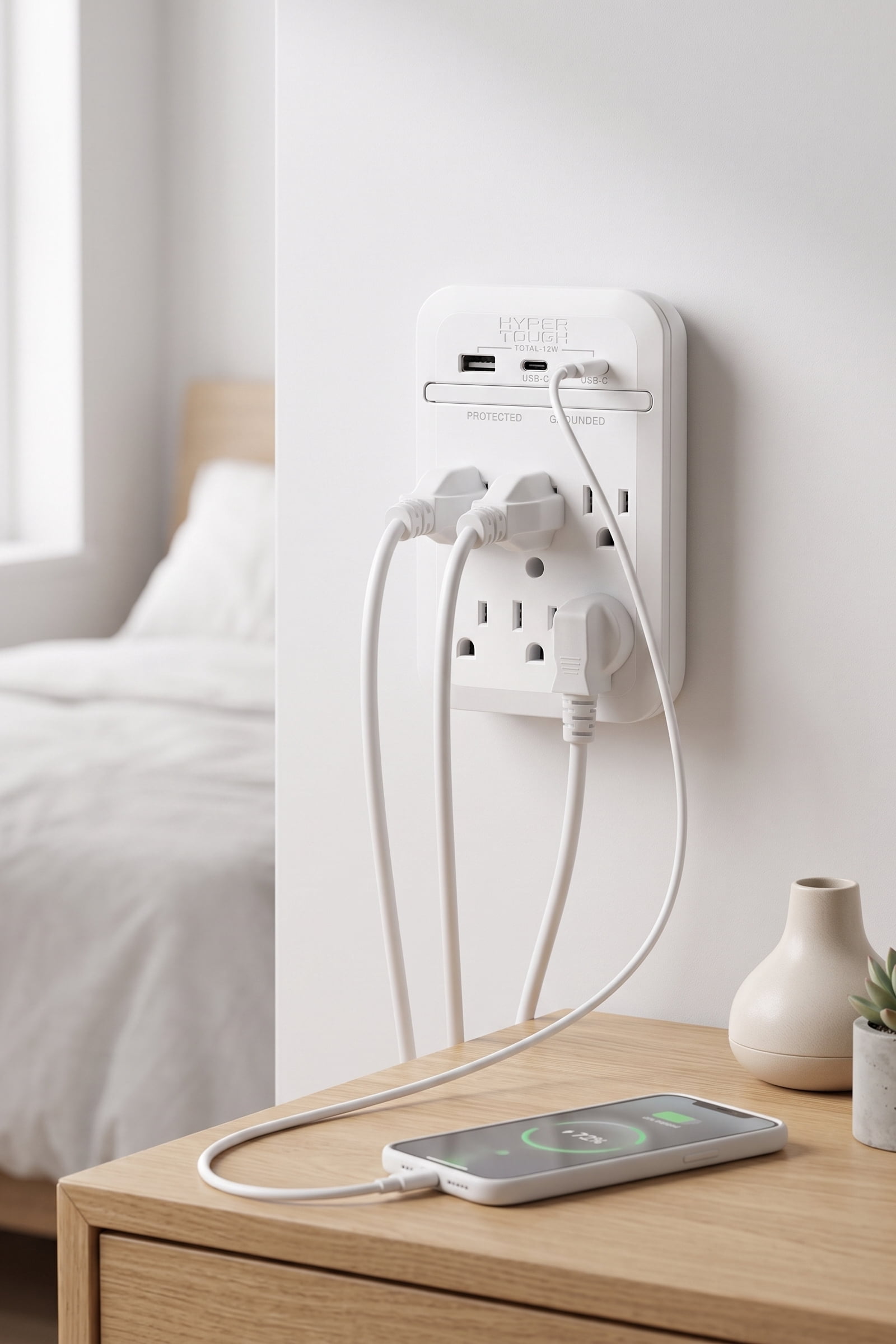 Hyper Tough Electrical USB Outlet Extender With 6 Outlet, USB Ports and Surge Protector