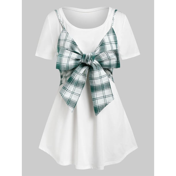 TAPE TIPO PLANTE PLAID TOP TOP Y TUISIÓN CONJUNTO DE TIENDO Rosegal Camisetas tallas grandes