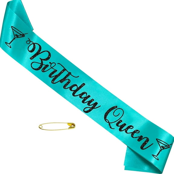 1 pcs Birthday Queen Sash Teal Black Birthday Sash for Women, Happy Birthday Sash for Women 18th 21st 30th 40th 50th 60th or Any Other Birthday Decorations Party Favors, Birthday Sign Birthday Gift