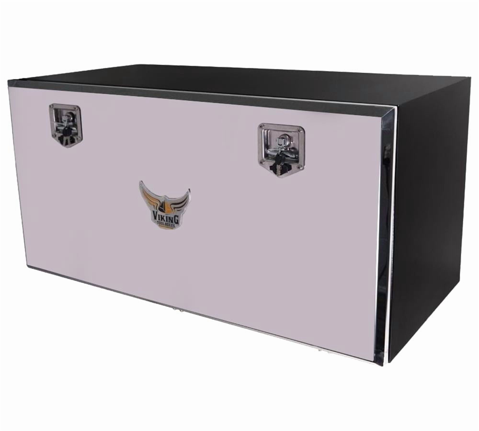(2 Pack) 18"x18"x48" Steel Flatbed Trailer Underbody Tool Box with Mirror Finish Barndoor Style Single Door & T-Handle Latch Lock - Heavy Duty Side Mount Tool Box for Trailer & Semi Truck