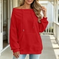 thumbnail image 6 of Karymi Plus Size Tops for Women Solid Off the Shoulder Hoodie, Oversized Long Sleeve Loose Pullover Sweatshirt with Front Kangaroo Pocket for Autumn Winter, 6 of 9