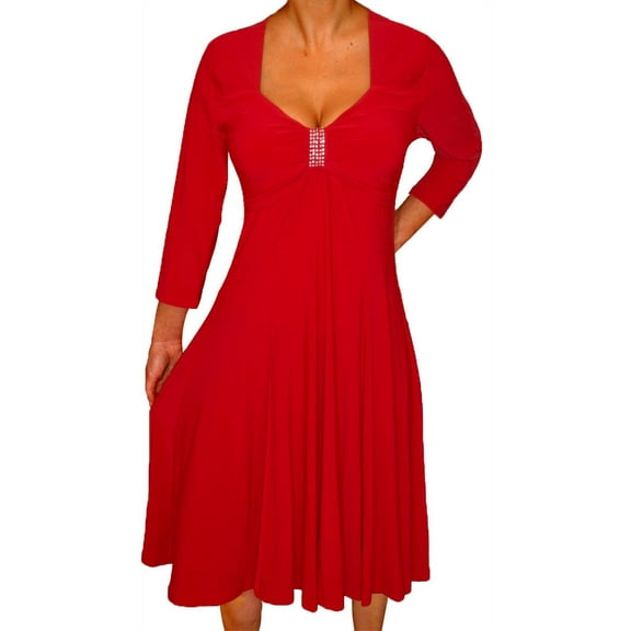 Plus Size Women Long Sleeves Empire Waist A Line Midi Dress Made in USA