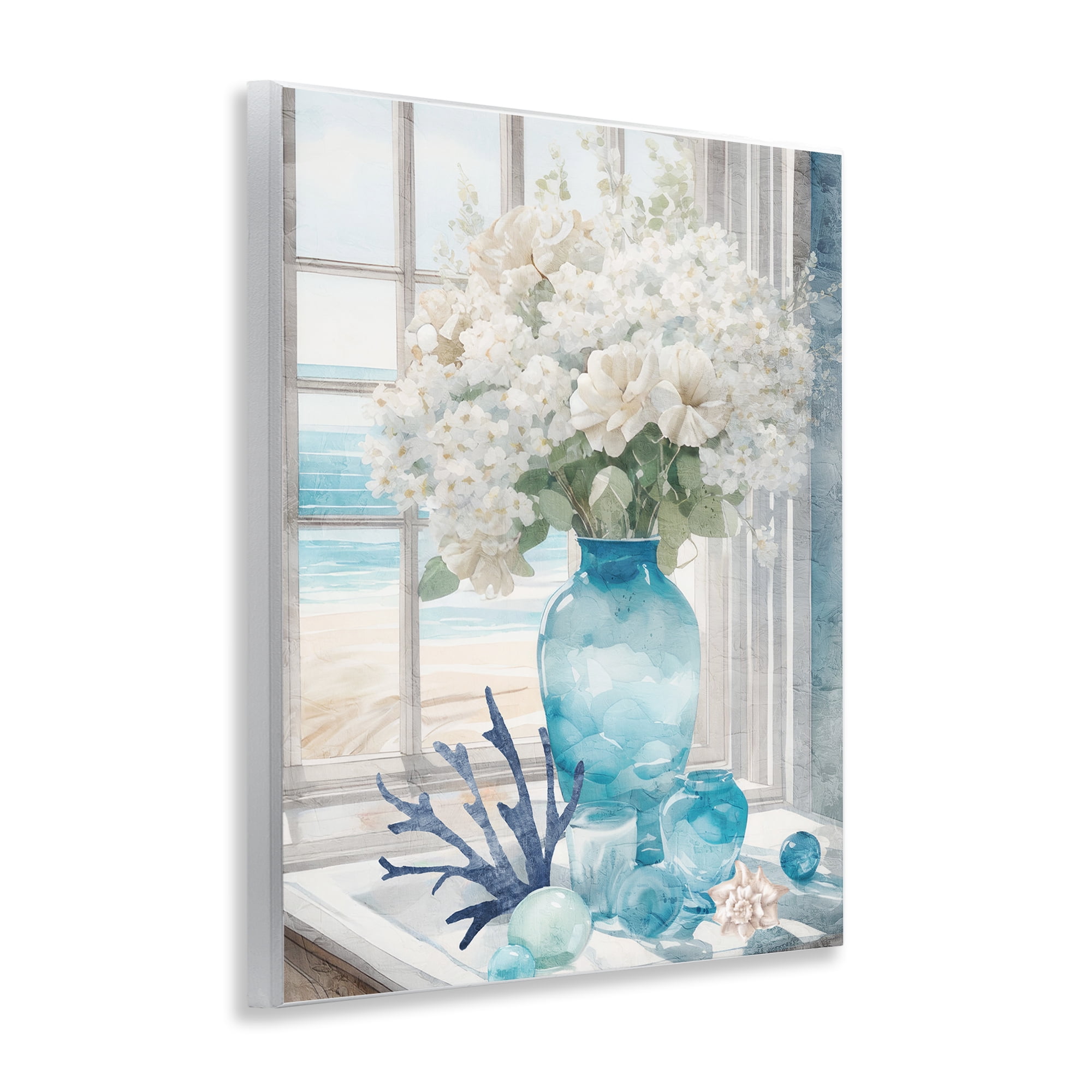Stupell Industries Coastal Flower Vase Botanical & Floral Painting Unframed Art Print Wall Art, 11 x 14