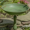 thumbnail image 2 of Zaer Ltd. Ornate Metal Pedestal Style Birdbath with Cast Iron Birds on Rim Full Base (Green), 2 of 8