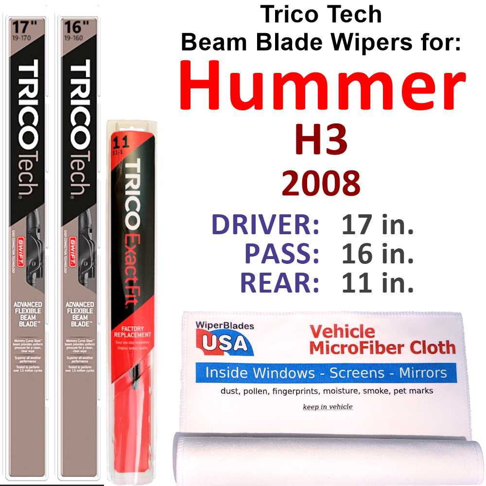 2008 Hummer H3 Beam Blade Wipers (Set of 3) w/Rear Wiper