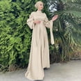 thumbnail image 5 of Plus Size Dresses Arab Solid Sleeve Womens Dress Abaya Casual Kaftan Maxi Dress Beige L, 5 of 6