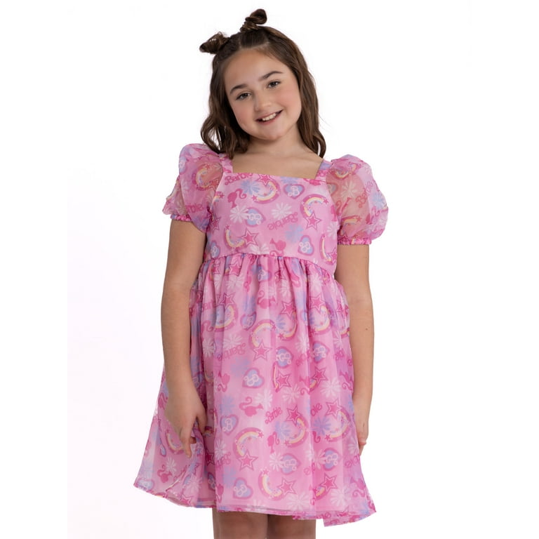 Barbie Girls Printed Puff Sleeve Dress Sizes 4 16 Walmart