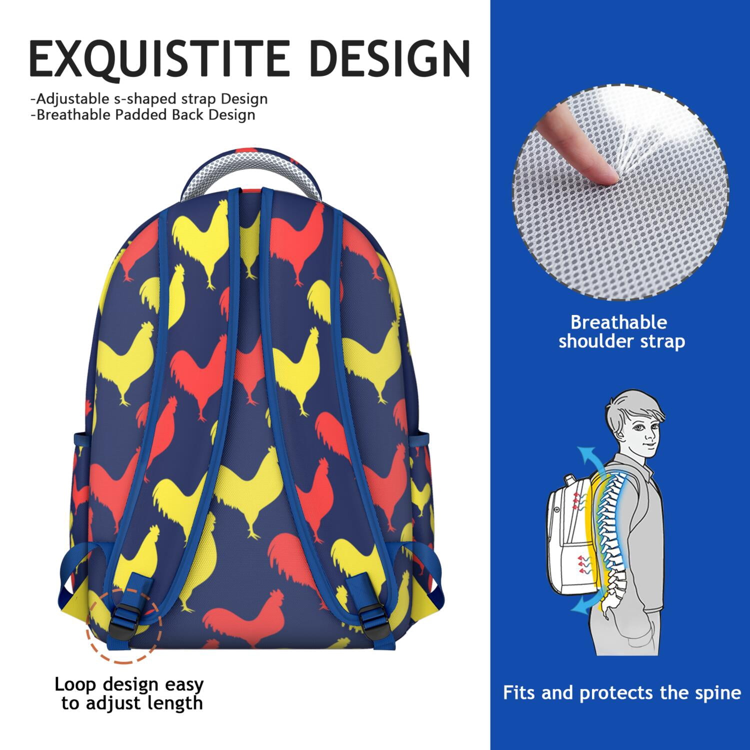 "Stylish Chicken Graphic Backpack - Spacious & Waterproof School Bag for Teens, Lightweight Laptop Backpack for High School & College, Trendy & Practical"