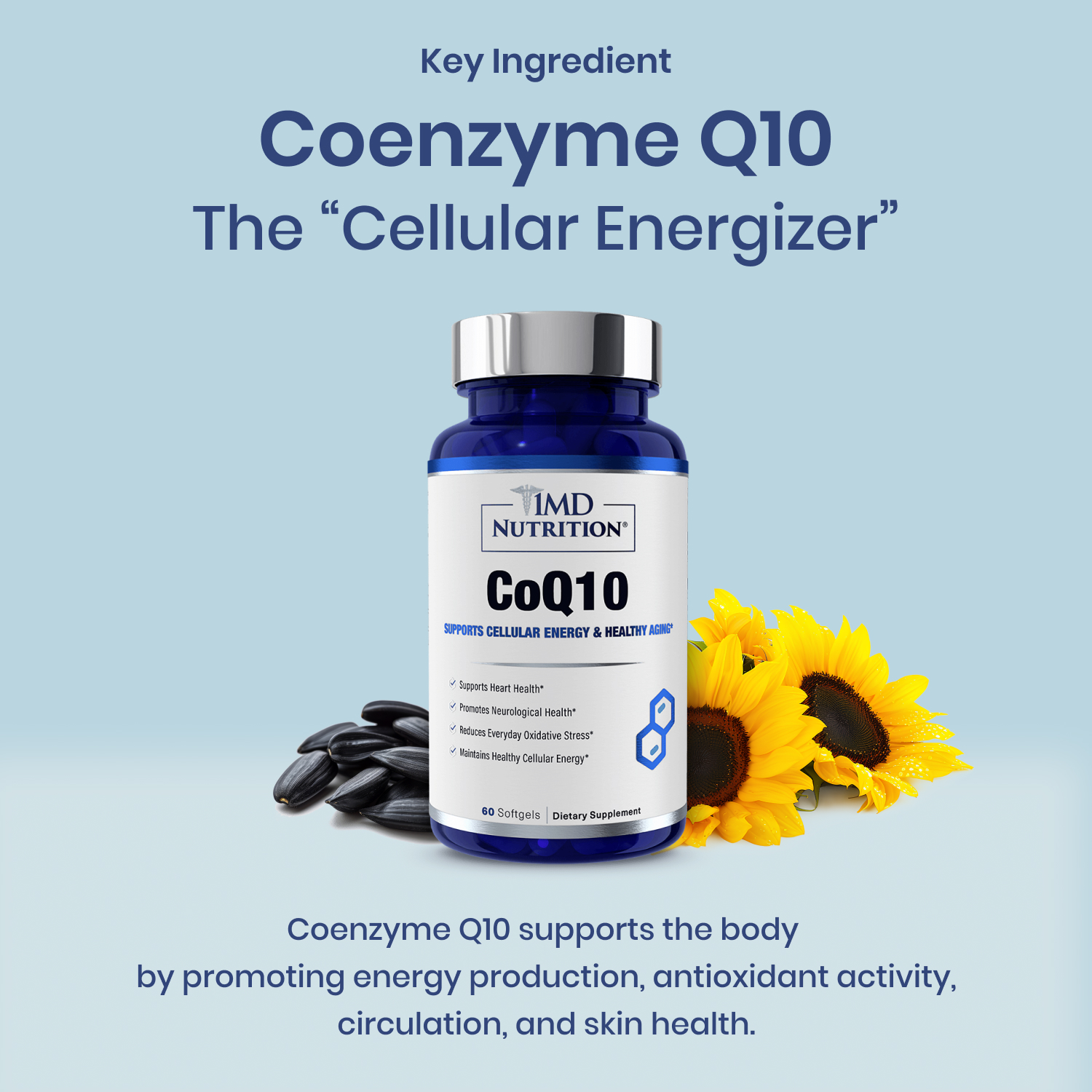 1MD Nutrition CoQ10 (2 Pack) - For Heart Health & Cellular Energy Production - Health Supplement for Men & Women - Coenzyme Q10 Softgel - 60 days