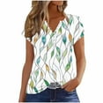thumbnail image 2 of GaThRRgYP Short Sleeve Sheer Blouse - Women's Summer Tops,Women's Fashion Summer Casual Printed V-neck Button Up Short Seeved Blouses Top Green S, 2 of 5