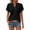 Black, variant on Women's Knit Jacquard Short Sleeve Shirts Summer Petite Notch V Neck Eyelet Blouse Breathable Button Down Beach Travel Tops Light Blue
