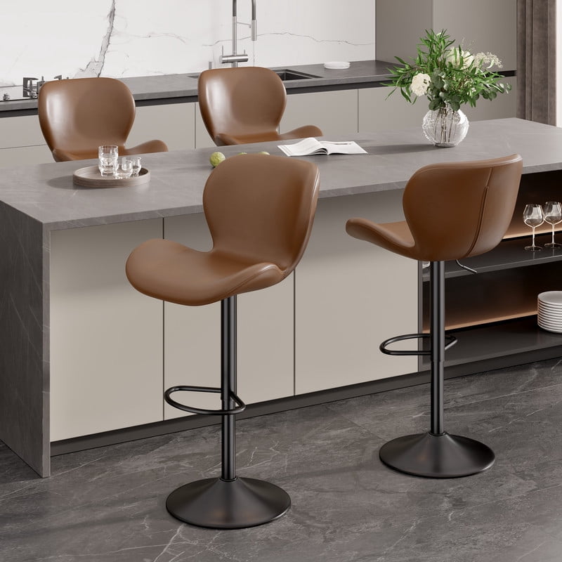Hawsaiy Modern Swivel Bar Stools Set of 2, PU Leather Bar Chairs with Back & Footrest, Adjustable Height 22.2"-31" for Kitchen Island,Dark Brown