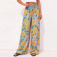 thumbnail image 3 of Morttic Women's Floral Print High Waist Wide-Leg Pants with Smocked Waist – Summer Casual Party Boho Trousers Yellow，L, 3 of 4