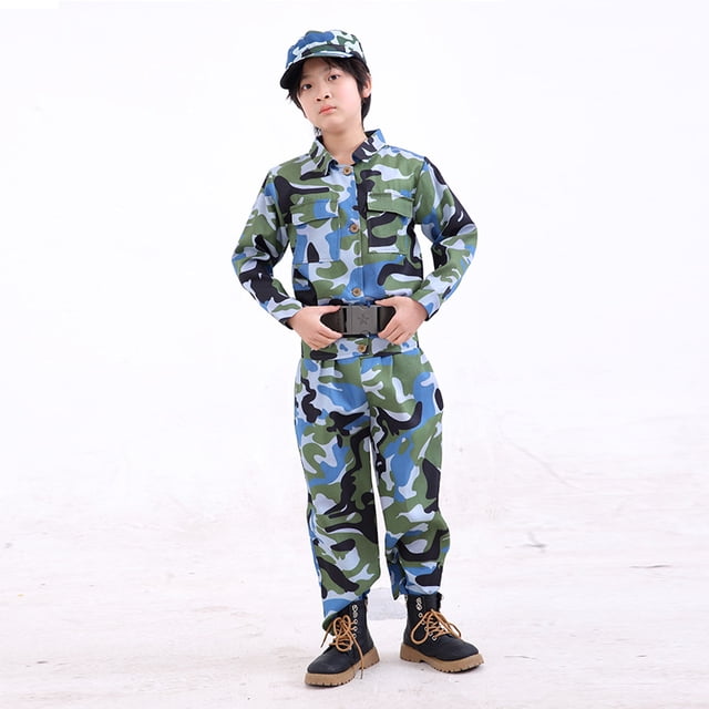 Ropa de camuflaje para niños, traje de manga corta largo, ropa de rendimiento para campamento de verano de entrenamiento de niñas y niños de jardín de infantes de primaria y secundaria