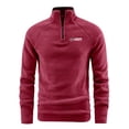 thumbnail image 5 of TOUMENY Men Half Zip Fleece Pullover High Neck Outdoor Hiking Casual Warm Winter Sweater Solid Letter Embroidered Raglan Sleeve Relaxed Pullover Red XXL, 5 of 7