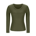 thumbnail image 6 of Ltctricy T Shirts for Women Long Sleeve Square Neck Solid Color Ribbed Slim Tunic Tops with Built in Bra Soft Casual Tees(Green,Small), 6 of 7