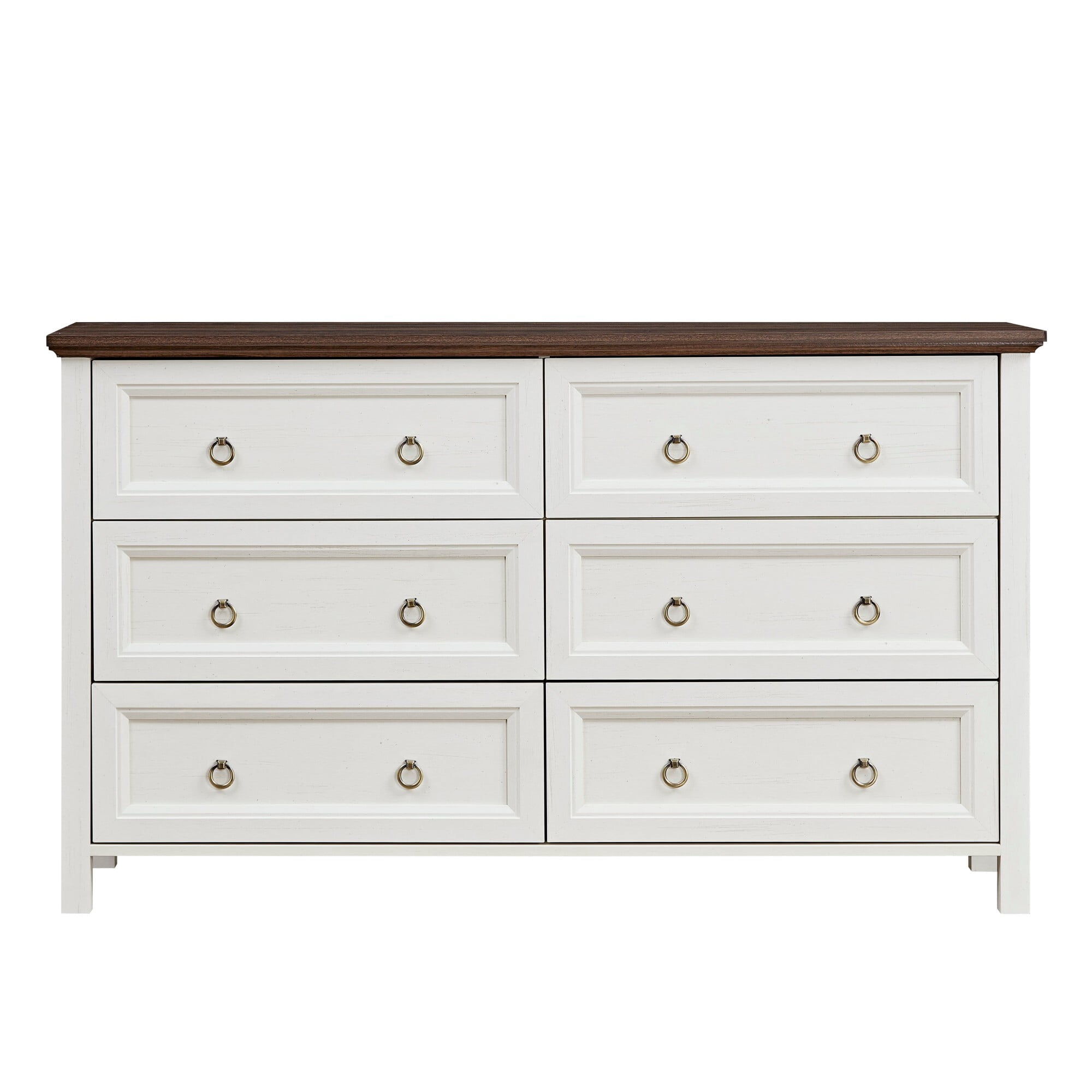 DEALTOPS 6-Drawer Farmhouse Dresser, 54" Wide Wood Storage Chest Bedroom Organizer with Metal Handles, White