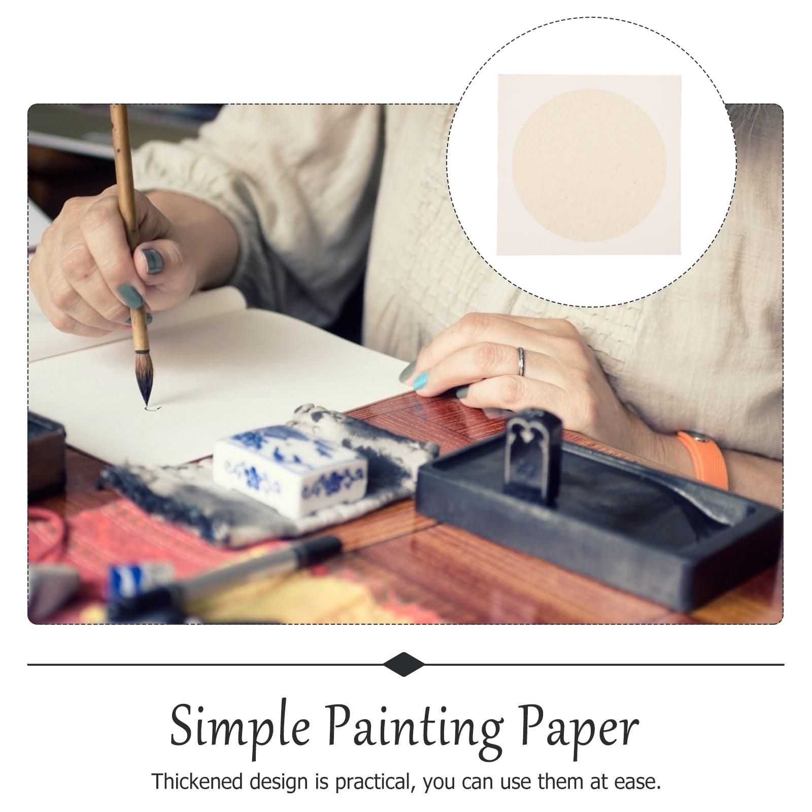 Calligraphic Drawing Paper Chinese Calligraphy for Handmade Card Rice Papers Round Vintage White