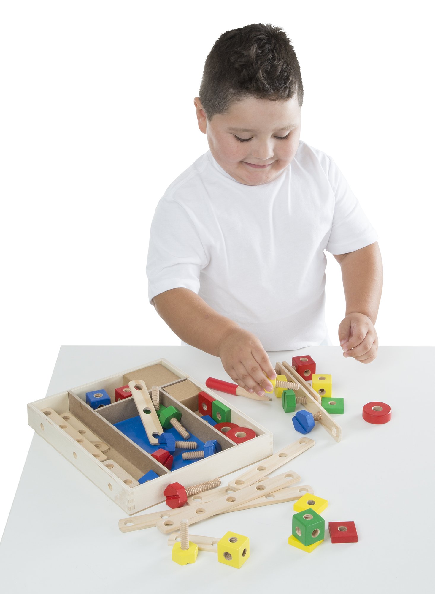 melissa & doug wooden construction building set in a box
