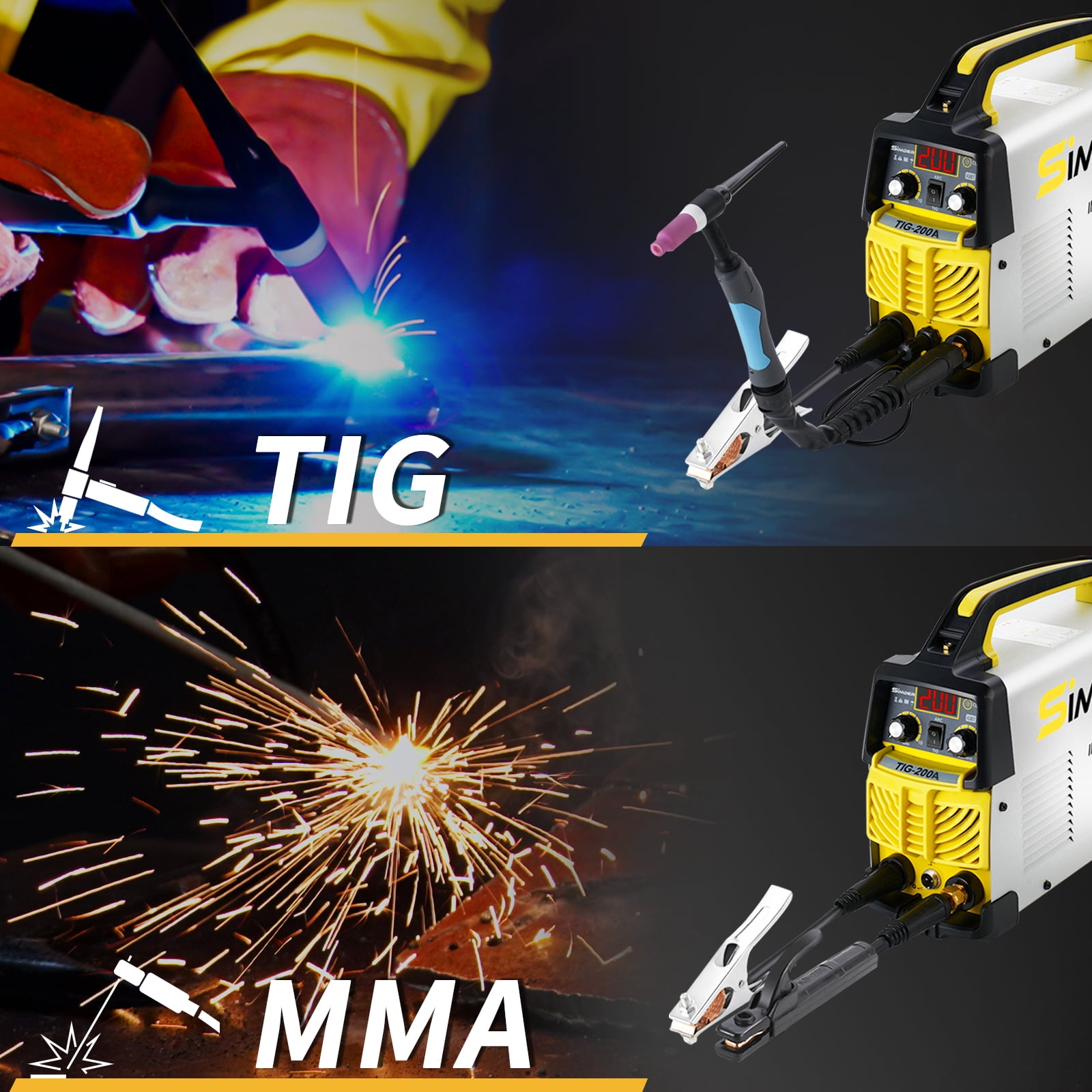 SSIMDER Welding Machine with Auto-Darkening Welding Helmet and Welding Gloves, 140A 2-in-1 Lift TIG/Stick Welder, Portable Dual Voltage 110V/220V for Home DIY, Repair and Metalwork