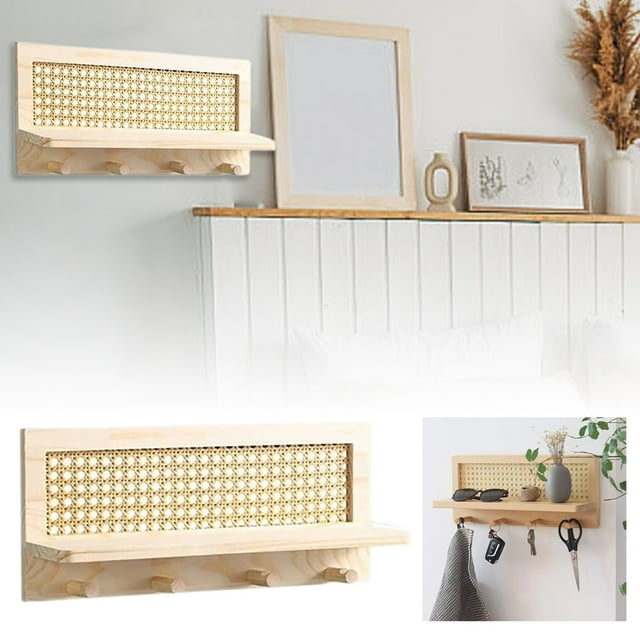 Storage Shelf Solid Wood Rattan Elegant Durable for Minimalist Living Room Bedroom