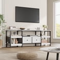 thumbnail image 3 of Mueble de TV industrial para sala de estar – 2 cajones, estantes abiertos, estructura metálica, diseño rústico, ideal para televisores hasta 75 pulgadas – Color blanco antiguo, 1.6 metros, 3 of 8