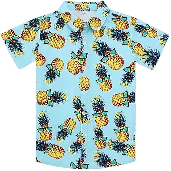 FINALGANG Kids Short Sleeve Hawaiian Shirt With Cute Pineapple Print Spread Collar Casual Loose Fit For Boys Girls Summer Vacation Beach Activities Casual Top