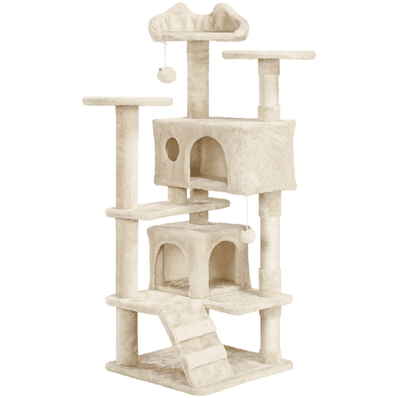 Renwick 54"H Cat Tree Tower Condo with Condos & Scratching Posts, Beige
