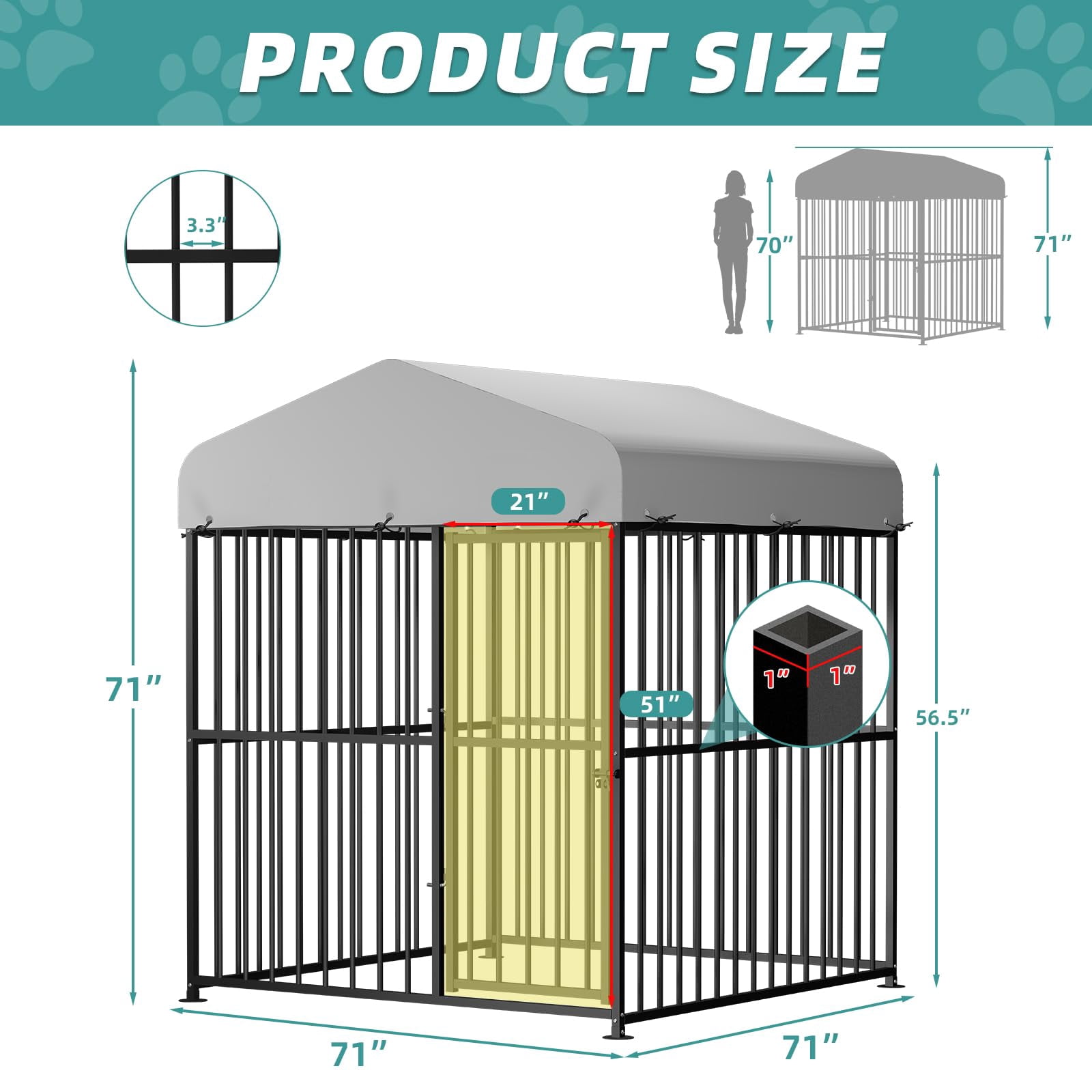 MEETWARM Large Outdoor Dog Kennel, Metal Heavy Duty Outdoor Indoor Pet Playpen, Anti-Rust Outdoor Dog Fence Dog Pens with Anti-UV & Waterproof Top Cover and Secure Lock for Backyard, 6'L x 6'W x 6'H