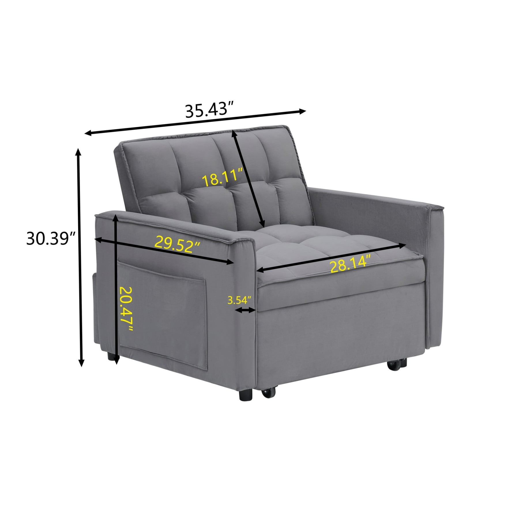 3-in-1 Convertible Sofa Bed Chair, Adjustable Recliner Sleeper Couch for Small Spaces Living Room Office, Grey