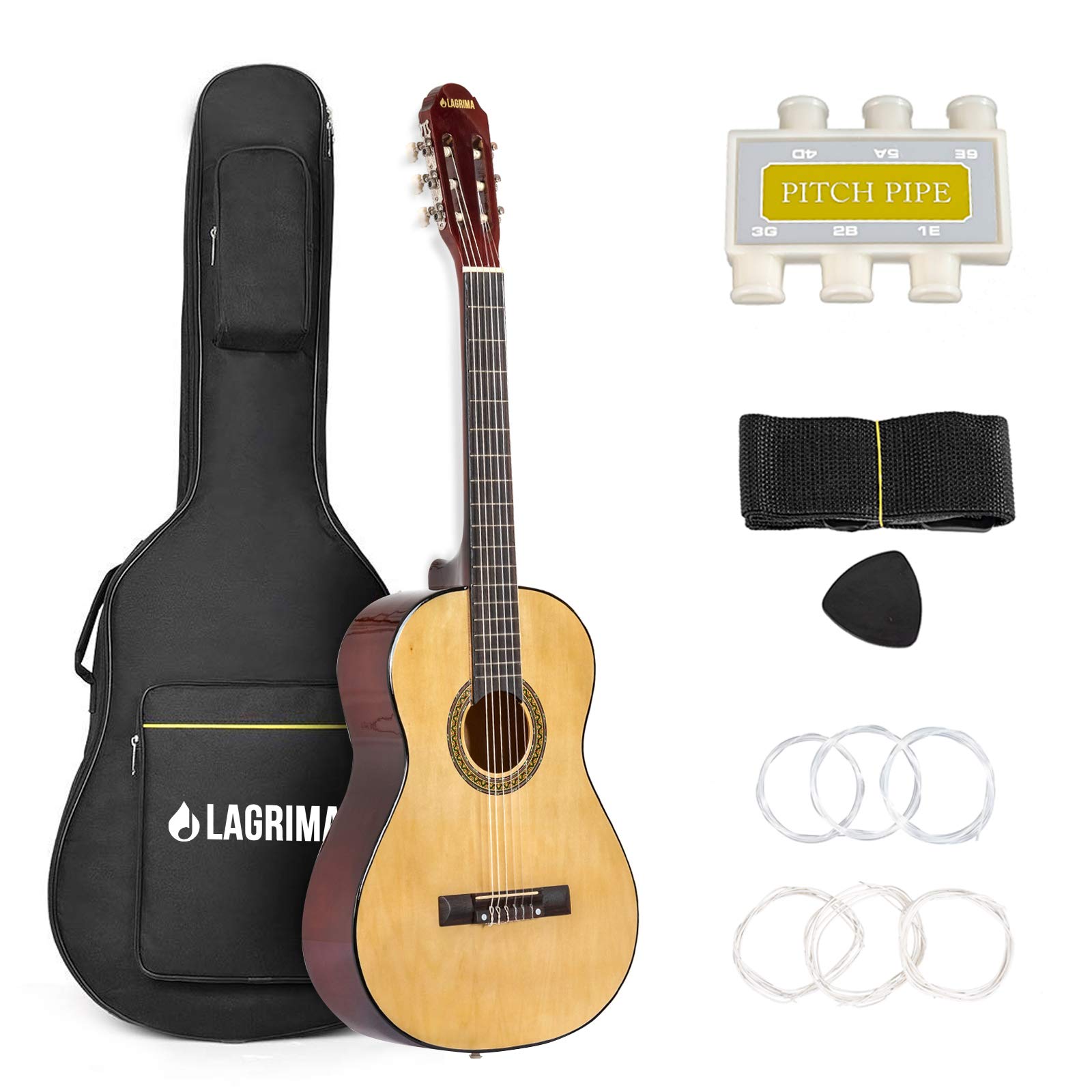 LAGRIMA 39" Classical Guitar Beginners with Guitar Case, Strap, Tuner
