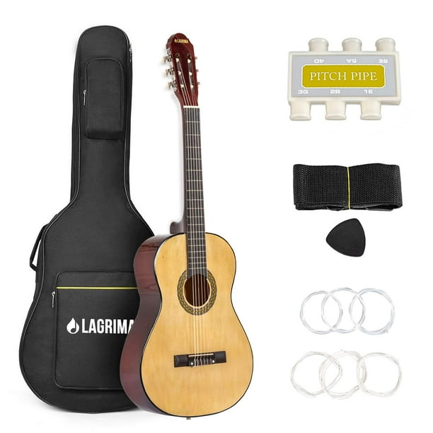Lagrima Beginners Acoustic Guitar With Guitar Case - Lagrima 39 Classical Guitar Beginners With Guitar Case Strap Tuner Picks And Steel Strings Natural Walmart Com Walmart Com