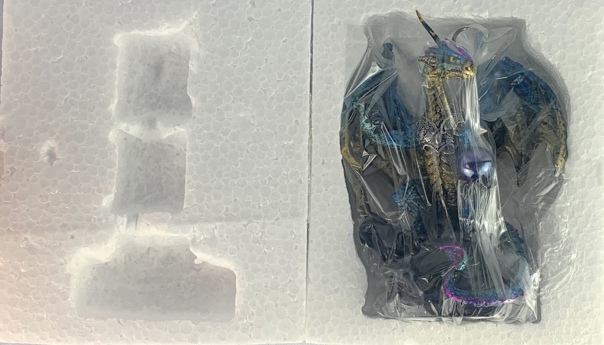 Ain’t It Nice Dragon Statue with Medieval Dragon Sword and Crystal Ball Collectible Dragon Figurine Fantasy Medieval Dragon Décor, Blue & Gold Colored 4(L) 2(W) 7(H) inches
