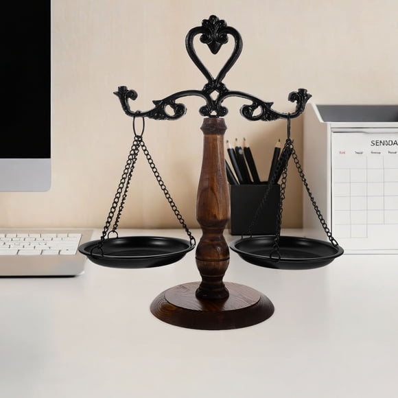 FONWILYO Antique Vintage Balance Scale Ornament Iron and Wood Libra Justice Statue for Lawyer Desk Decoration