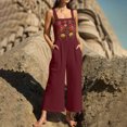 thumbnail image 7 of FchengtaiS Summer Boho Jumpsuit Women Floral Embroidered Sleeveless Rompers Casual Loose Wide Leg Overalls With Pockets, 7 of 7