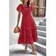 thumbnail image 5 of Vestido PRETTYGARDEN de escote cuadrado, mangas abullonadas, midi rojo, talla L, 5 of 8
