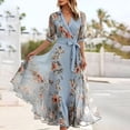 thumbnail image 2 of DHFJKG Women's Floral Printed V Neck Short Sleeve Comfortable Casual Dress For Daily Wear Stylish Flowy Midi Dress Summer Vacation Sundress Plus Size Elegant Classy Wedding Guest, 2 of 9