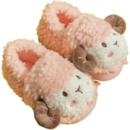 

CoCopeaunt Sheep Slippers for Women Cute Fluffy Faux Fur Soft Warm Wrap Heel House Shoes Mie Mie Aniaml Furry Slippers Indoor Home