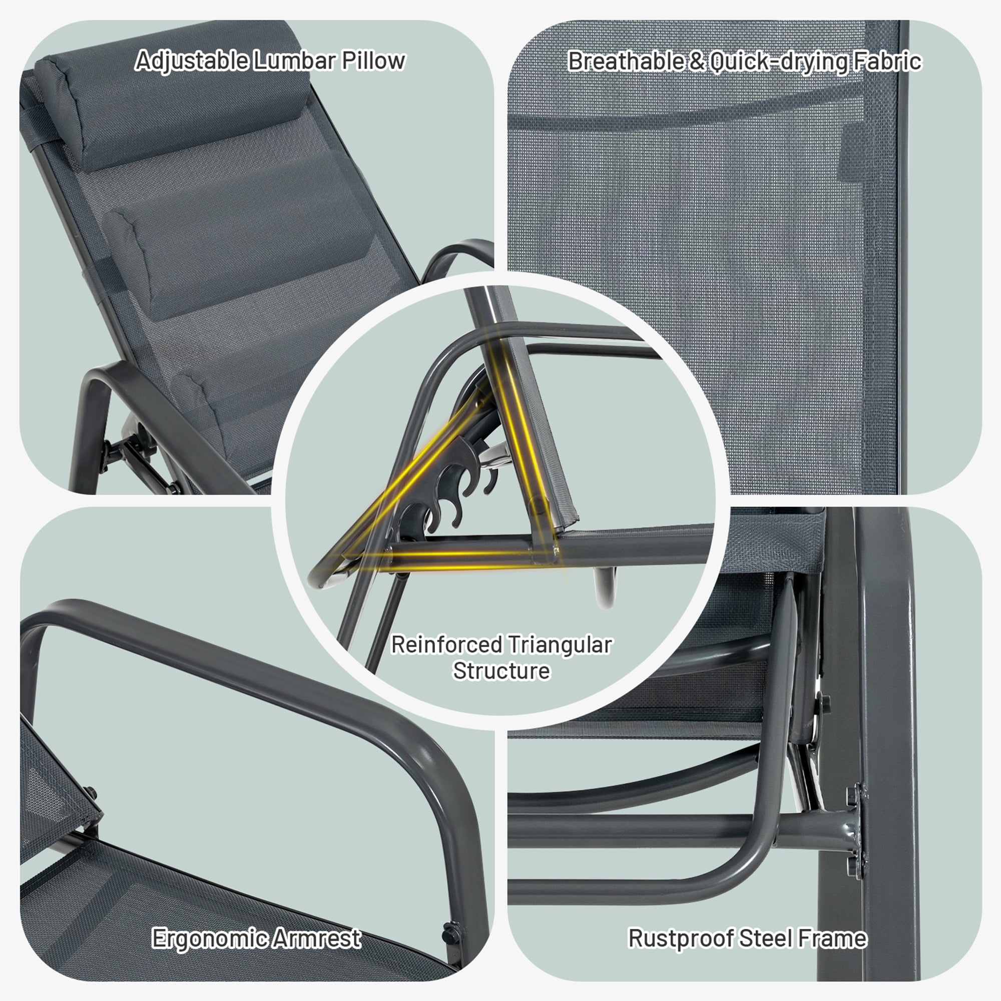 Gymax Grey 3PCS Outdoor Bistro Set Patio Conversation Set w/ Adjustable Backrest