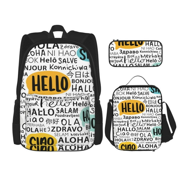 Fotbe Hello Set Escolar 3 en 1 para Niños - Mochila Duradera con Lonchera Aislante y Estuche para Lápices - Mochila Escolar para Niños y Niñas